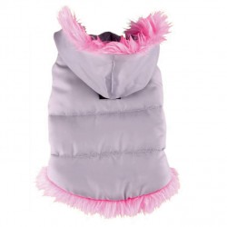 Doudoune girly matelassée bordée de fausse fourrure rose