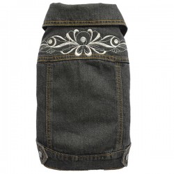 Blouson en jean noir pour chien avec ornement au dos