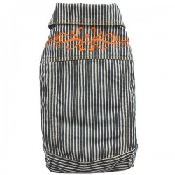Blouson en jean à rayures pour chien avec ornement au dos