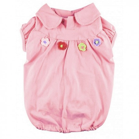 T-shirt rose pour chien avec fleurs cousues pour chien