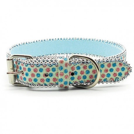 PATTES A STRASS - Collier fantaisie pour chien – Paillettes, perles argentées