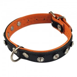 Collier pour chien en cuir doublé imitation cuir – 12 strass et doublure confort