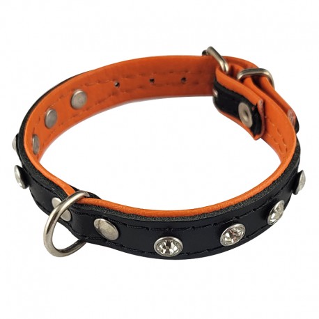 PATTES A STRASS - Collier pour chien en cuir doublé simili cuir – 12 strass et doublure confort