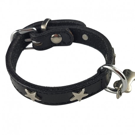 PATTES A STRASS - Collier pour chien "LITTLE STARS" en cuir doublé simili cuir – doux et orné d’étoiles métalliques