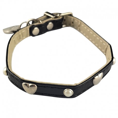 Collier pour chien "COEUR DE PERLES" en simili cuir – orné de perles et petits cœurs métalliques