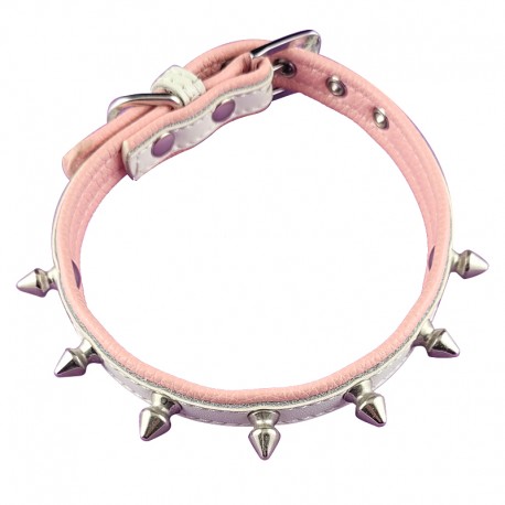 PATTES A STRASS - Collier pour chien clouté en cuir doublé simili cuir