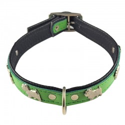 Collier pour chien "Metal DOGS" en cuir – orné de chiens en métal et doublé confort