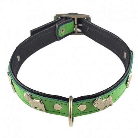 PATTE A STRASS - Collier pour chien "Metal DOGS" en cuir – orné de chiens en métal et doublé confort