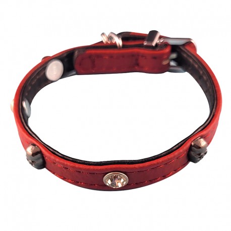 PATTES A STRASS - Collier pour chien "PIRATE" imitation cuir doublé, orné de crânes et strass