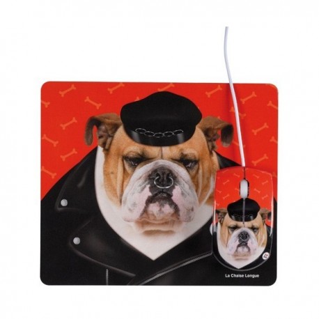 Set tapis de souris et souris optique Bouledogue rebelle